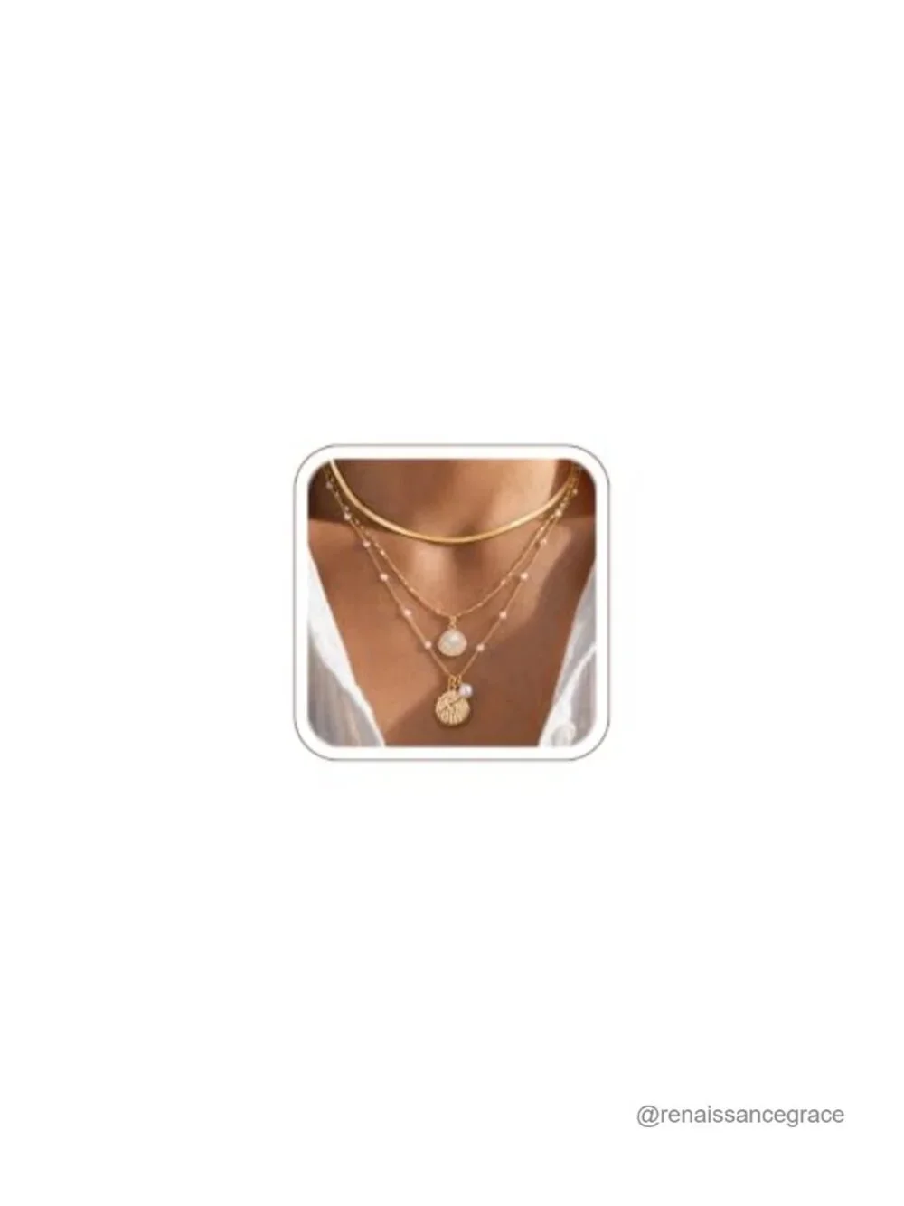3-Piece Layered Pearl Seashell Starfish Necklace Set 14K Gold Plated